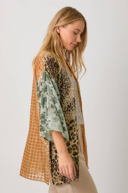 Final Sale - Victoria Effortless Mixed Print Burn-Out Kimono