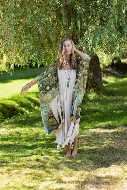 Tree of Life Bohemian Goddess Starduster Kimono w/ Dove