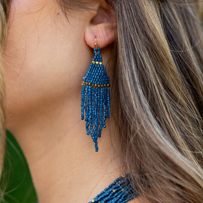 The Chandelier Seedbead Tapered Fringe Earrings Multiple Color Styles