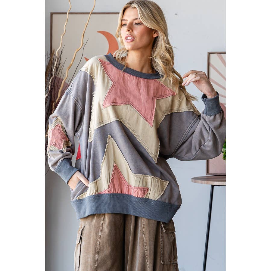 Reach for the Stars Mineral Wash Pullover Top