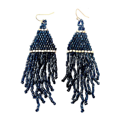 The Chandelier Seedbead Tapered Fringe Earrings Multiple Color Styles