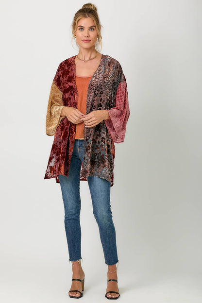 Final Sale - Victoria Effortless Mixed Print Burn-Out Kimono