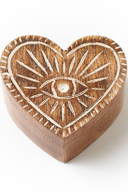 Mango Wood Evil Eye Heart Box