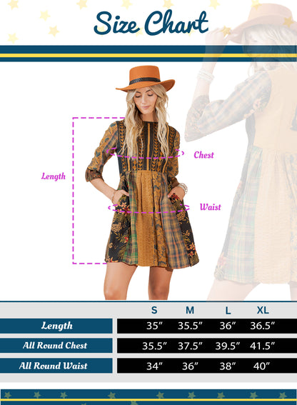 Sale - Rustic Bohemian: Fit and Flare Patchwork Mini Dress