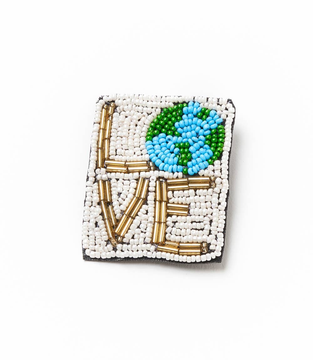 Bala Mani Beaded Love Mother Earth Brooch Pin - Handmade