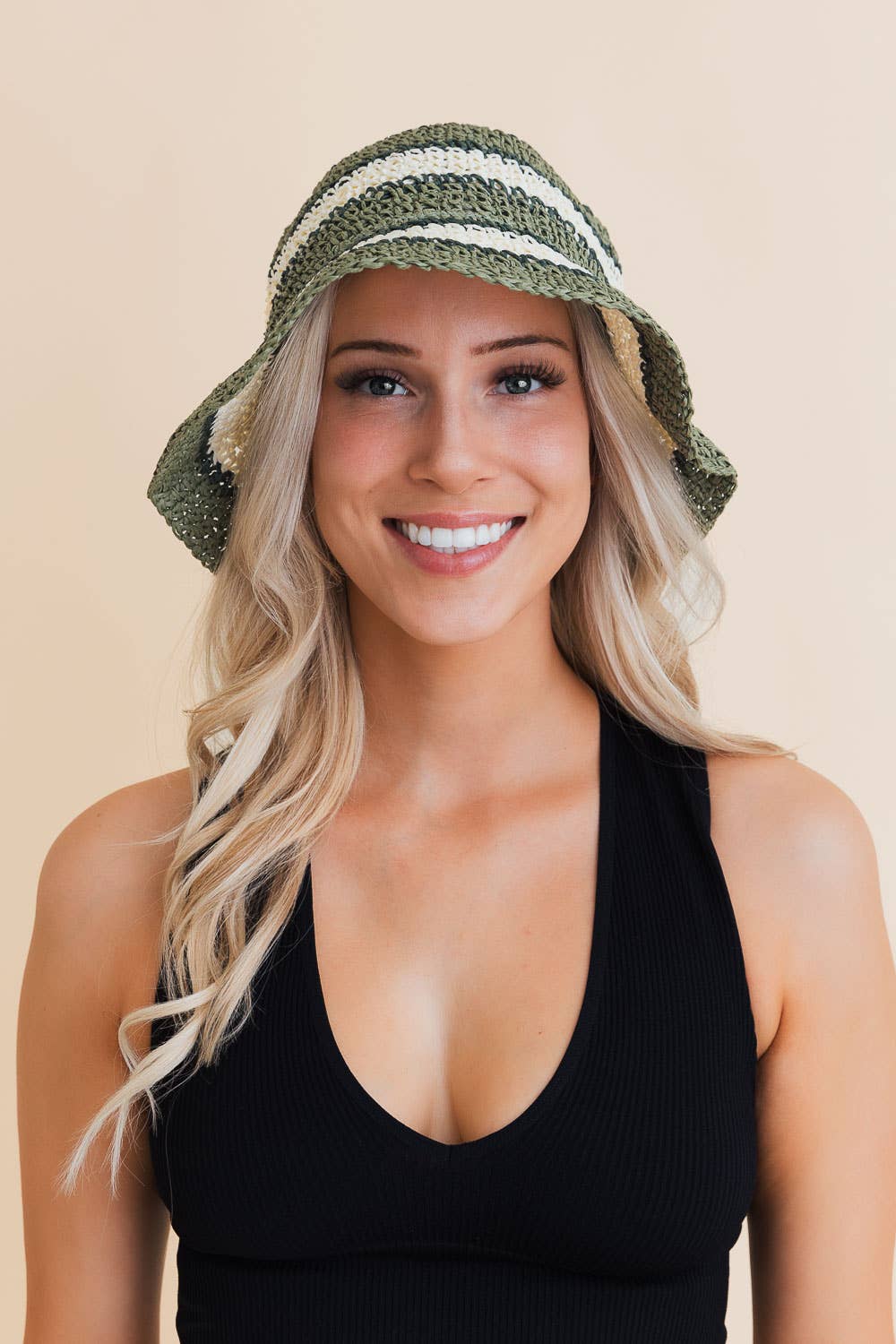 Crochet Stitched Striped Pattern Bucket Hat