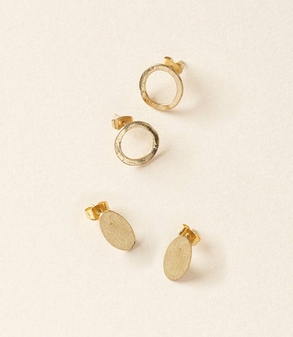 Diya Gold Stud Earrings Set of 2 - Circle. Oval