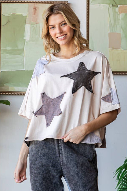 Starry Night Patchwork Washed Star Oversized Tee