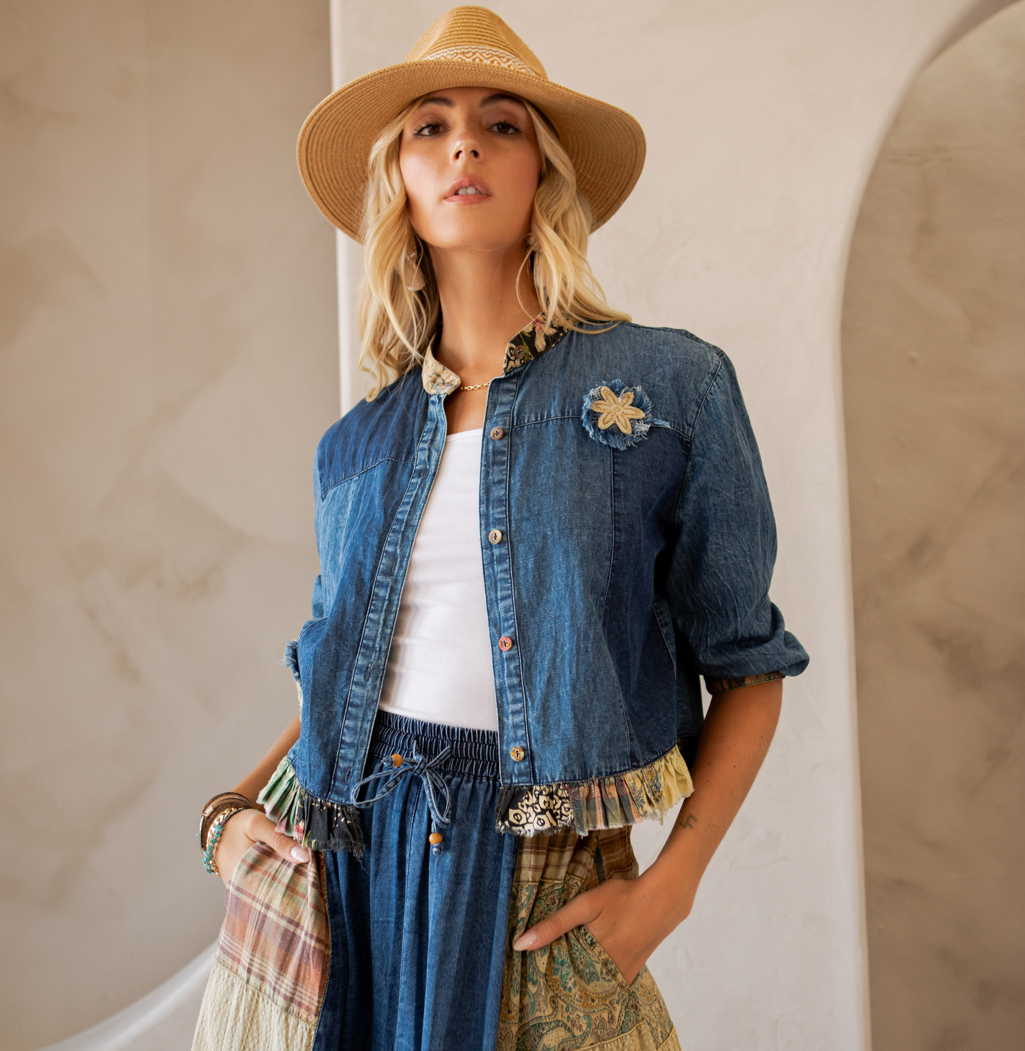 Sale - Annabelle Western Boho Chic  Patchwork Cropped Jacket