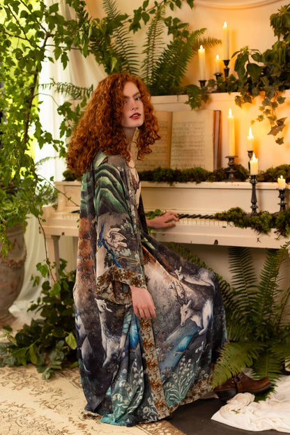 Theatre of Dreams Opera Duster Kimono Robe w/ Deer, Forest