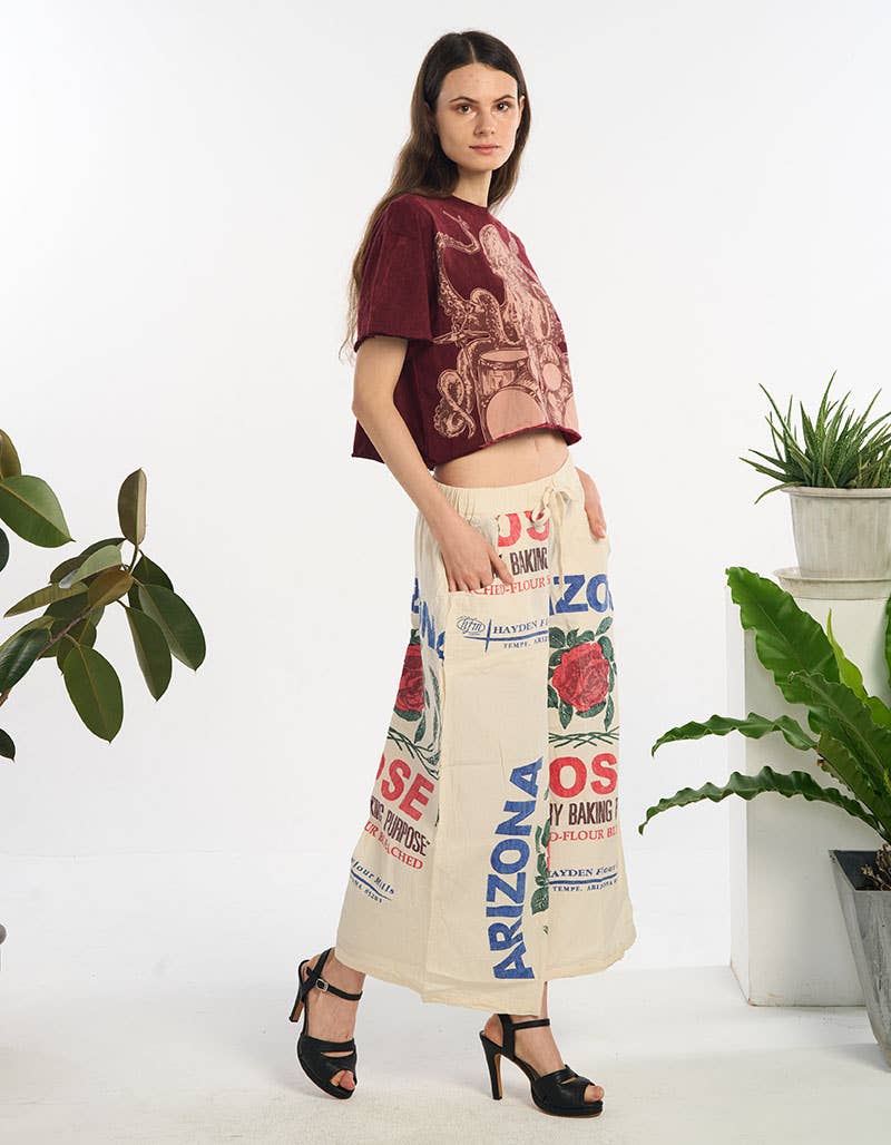 Rose Florals Boho Cotton Culotte Capri Pull On Pant