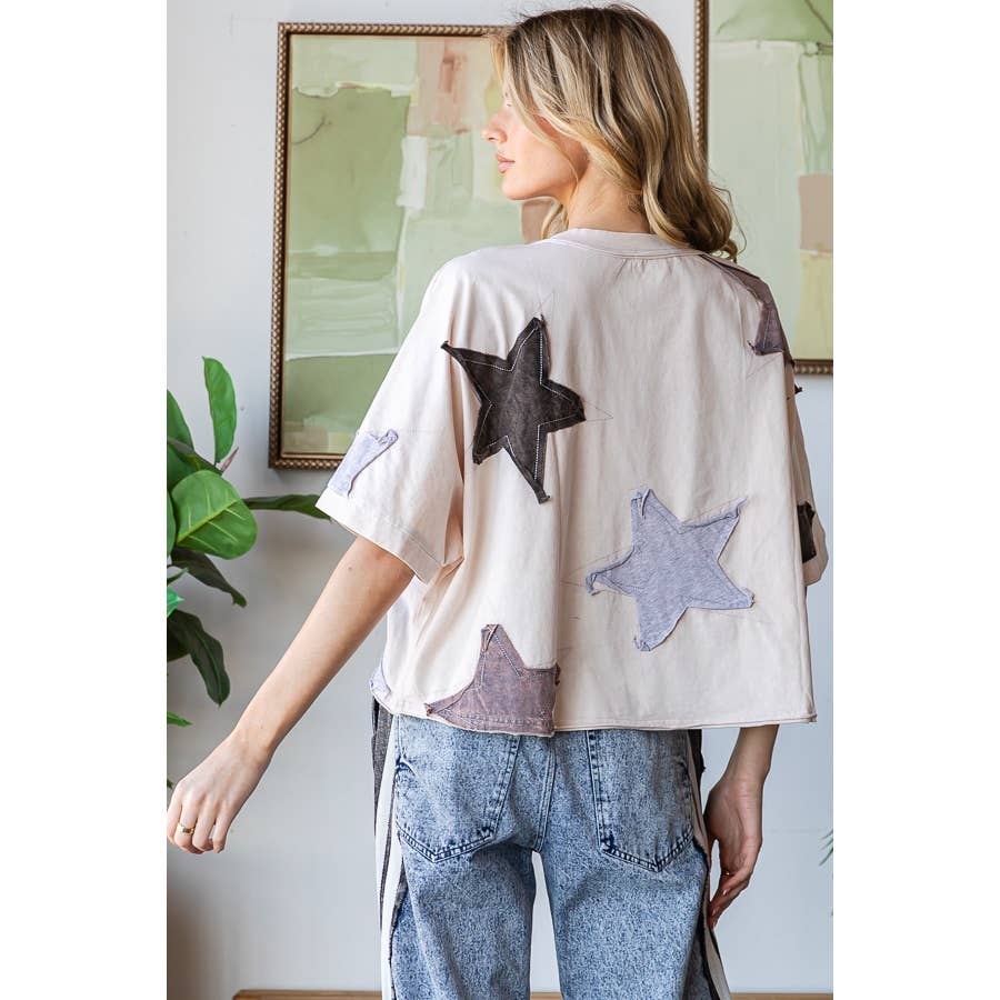 Starry Night Patchwork Washed Star Oversized Tee