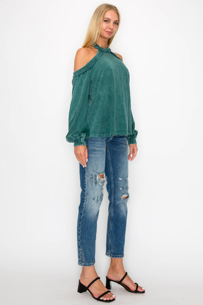 SALE The Jenna Mineral Wash Open Shoulder Top