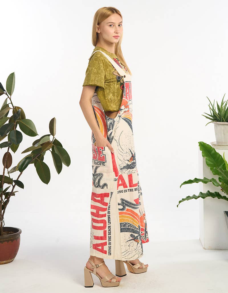 Aloha Cotton Wide Leg Summer Jumpsuit Overall