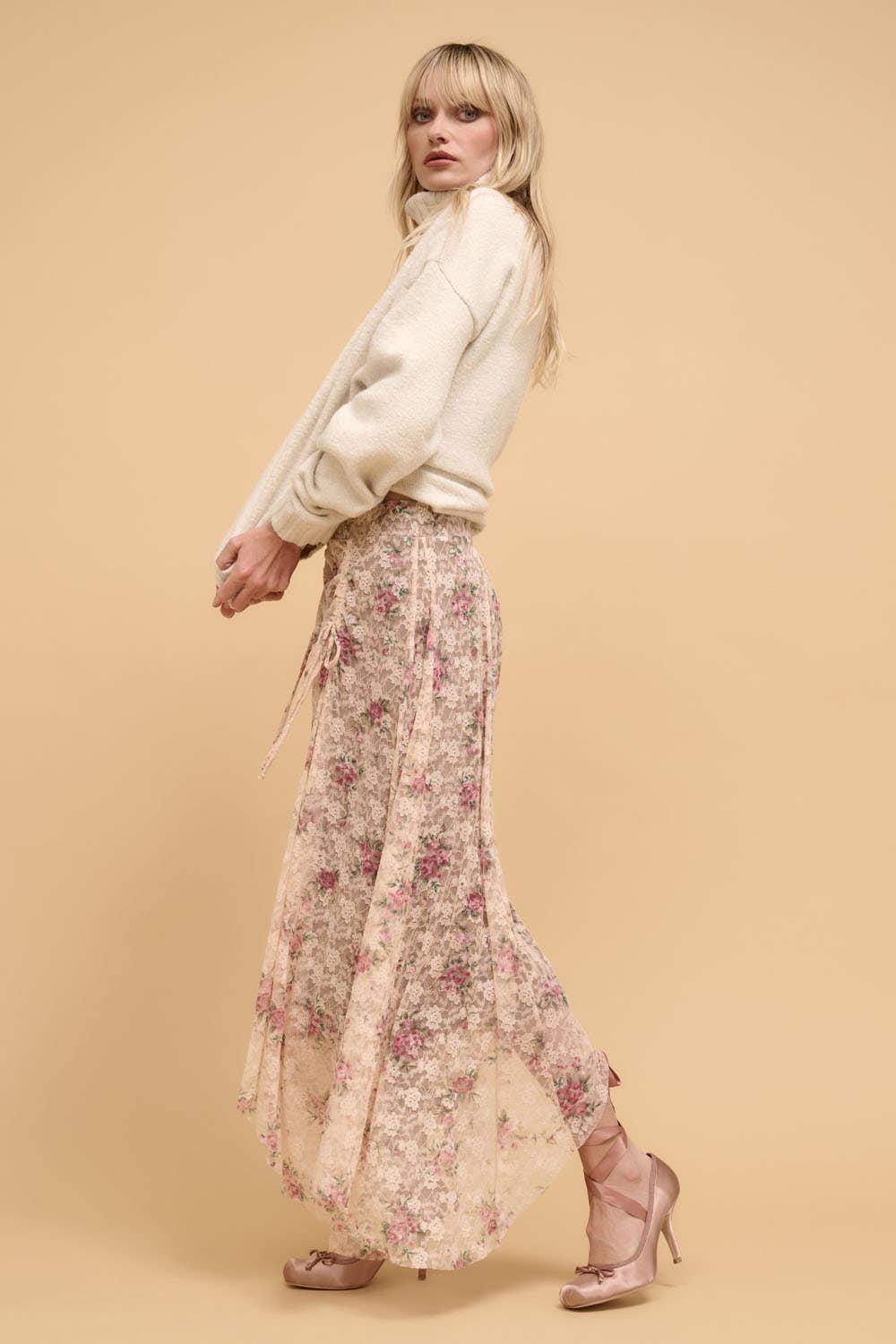 Sale - Rose Garden Floral Handkerchief-Hem Lace Maxi Skirt