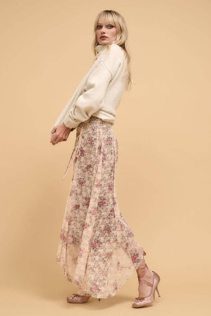 Sale - Rose Garden Floral Handkerchief-Hem Lace Maxi Skirt