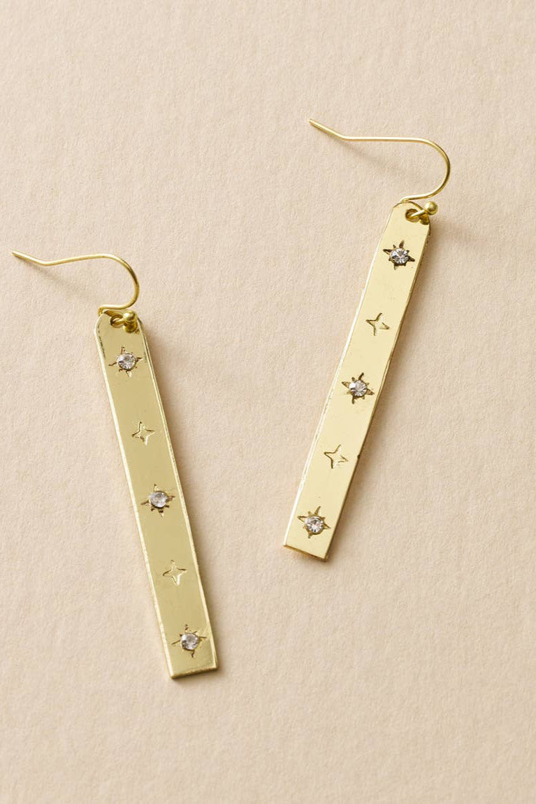 Sitara Starry Long Linear Studded Earrings - Gold