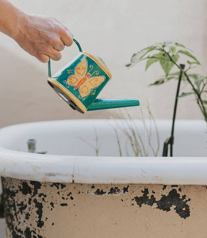 Henna Treasure Butterfly Metal Watering Can - Hand Painted