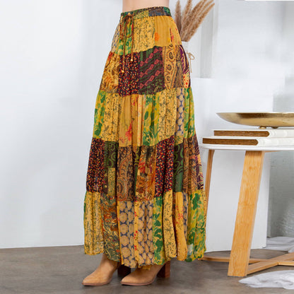 Final Sale - Rustic Bohemian: Patchwork Maxi Skirt