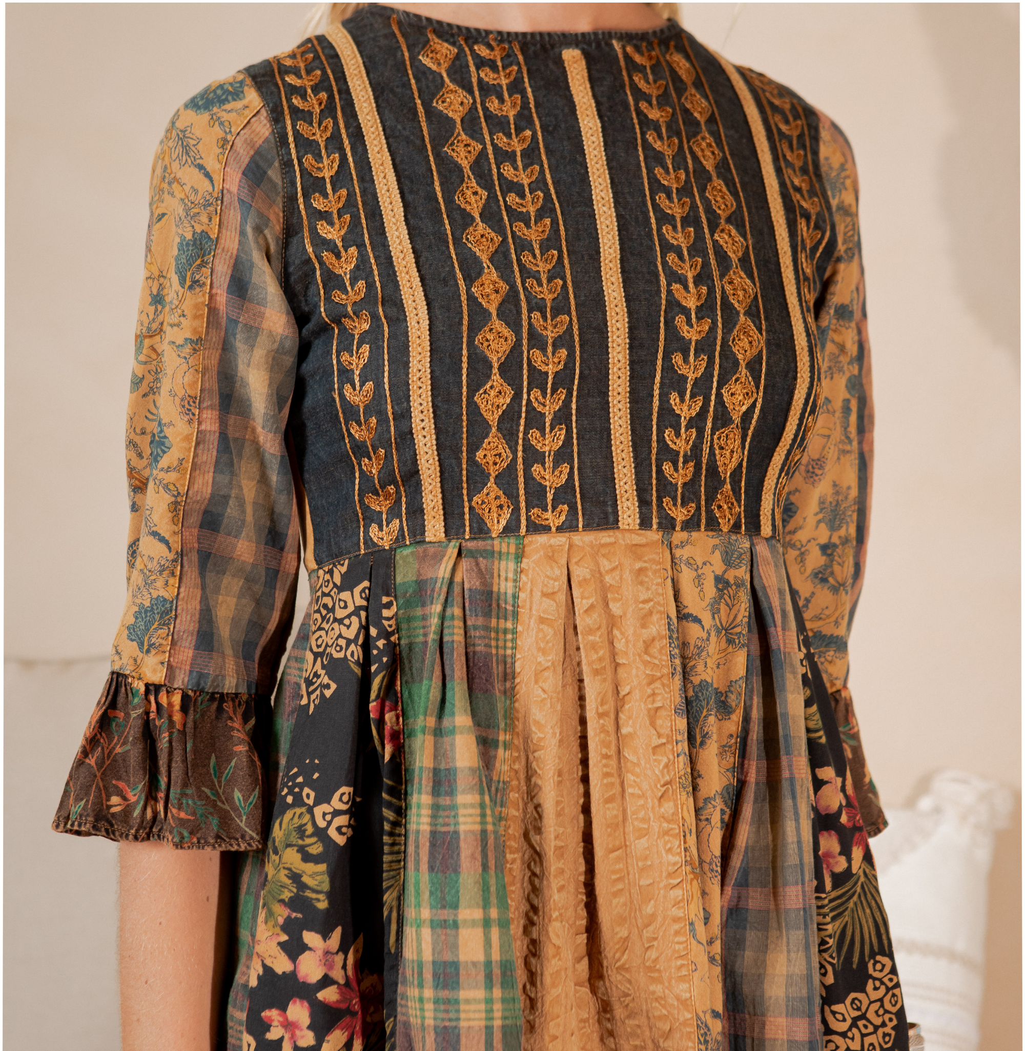 Sale - Rustic Bohemian: Fit and Flare Patchwork Mini Dress