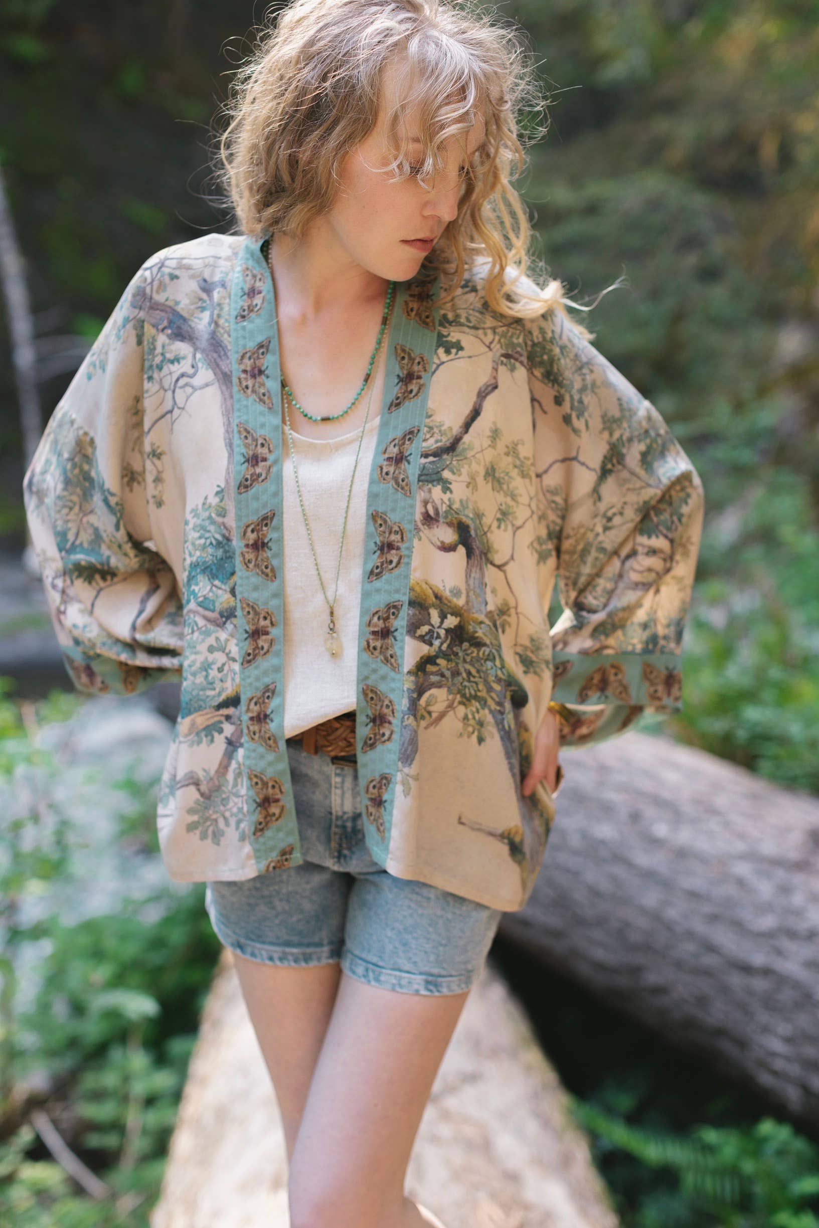 Earth and Sky Pixie Duster Cropped Kimono w/ Trees