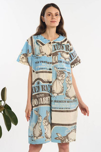 Rabbit Mischief Cotton Shirt Romper Flour Sack