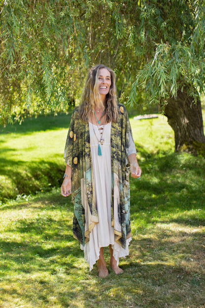 Tree of Life Bohemian Goddess Starduster Kimono w/ Dove