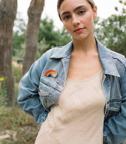 Bala Mani Beaded Rainbow Brooch Pin - Handmade