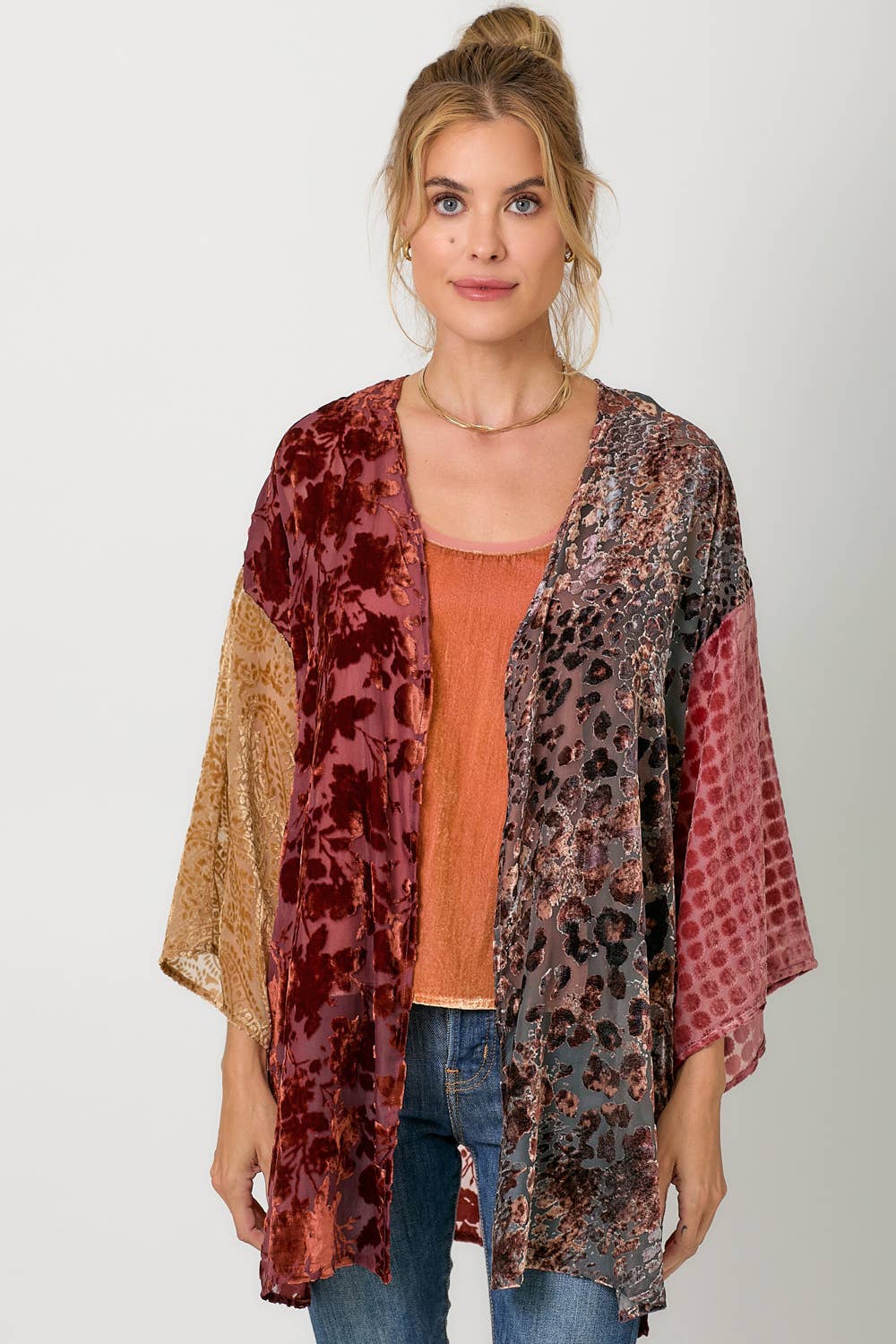 Final Sale - Victoria Effortless Mixed Print Burn-Out Kimono