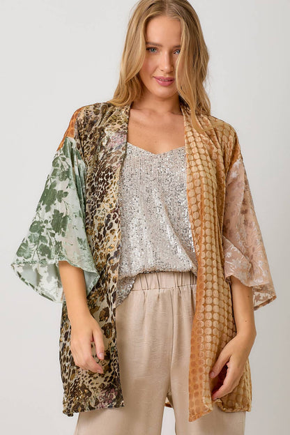 Final Sale - Victoria Effortless Mixed Print Burn-Out Kimono