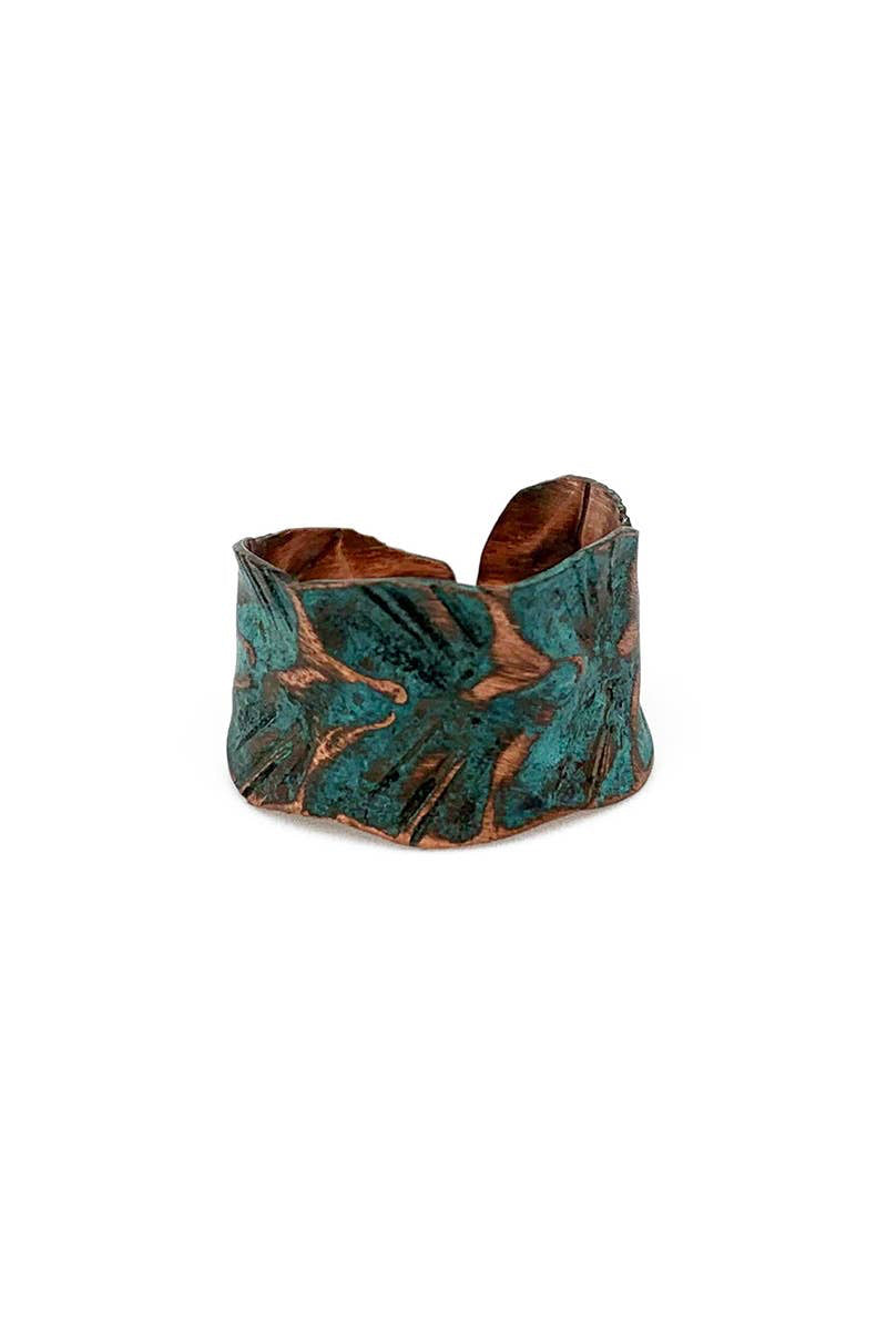 Copper Patina Ring - Teal Wrapped Leaf