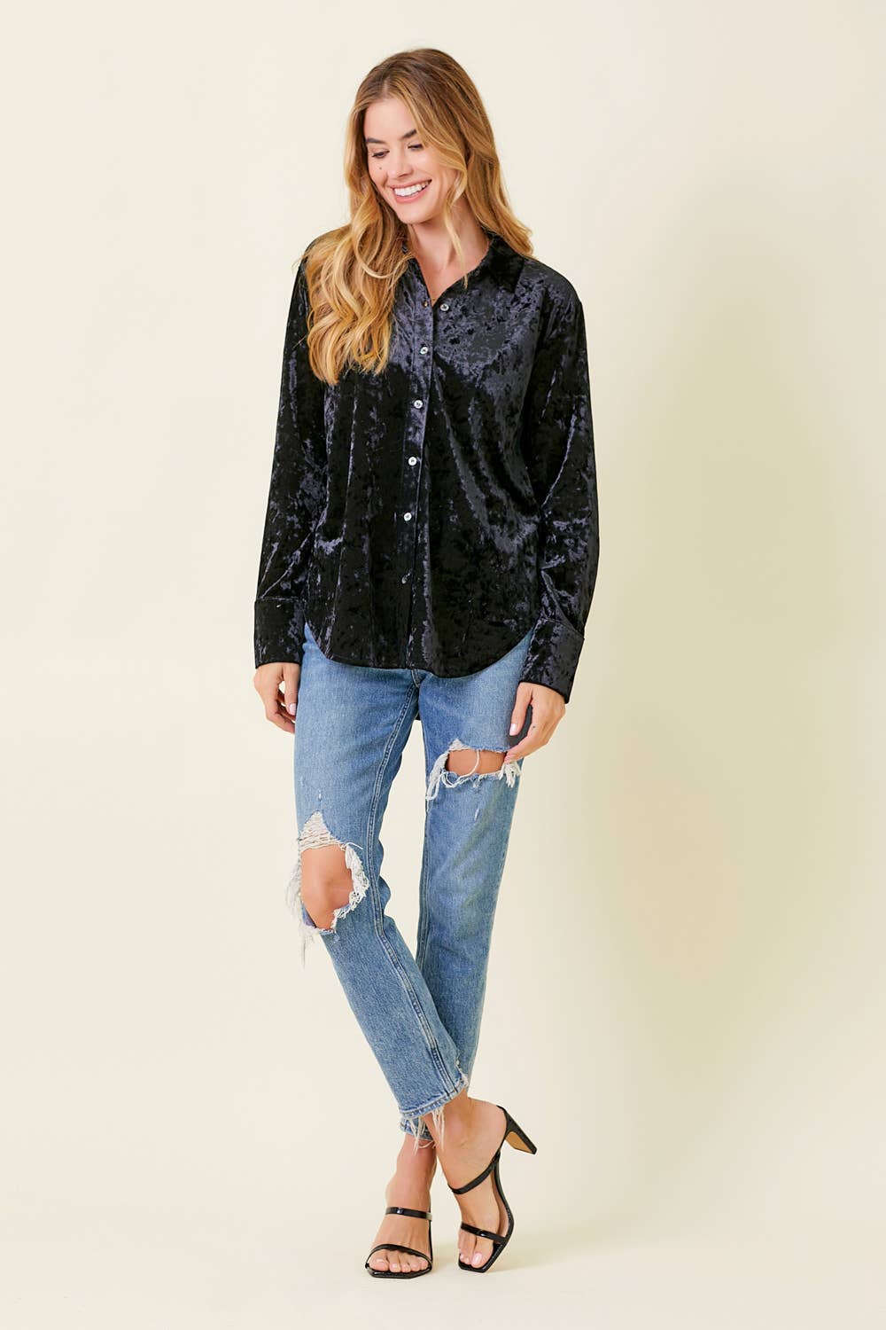 Final Sale - So Chic Boho Velvet Button Down