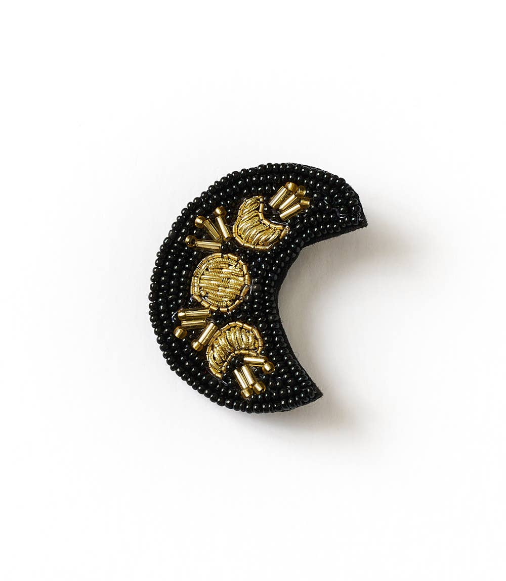 Bala Mani Beaded Moon Brooch Pin - Handmade, Fair Trade