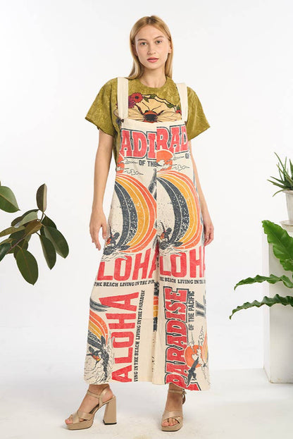 Aloha Cotton Wide Leg Summer Jumpsuit Overall