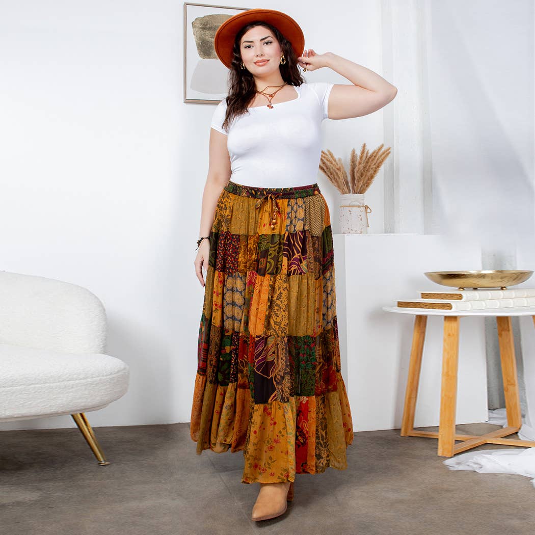 Final Sale - Rustic Bohemian: Patchwork Maxi Skirt