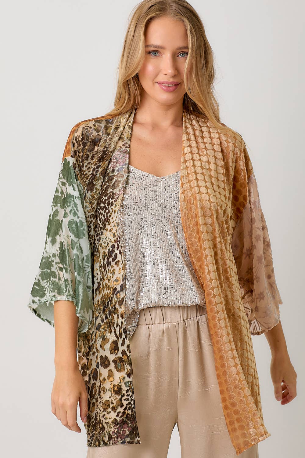 Final Sale - Victoria Effortless Mixed Print Burn-Out Kimono