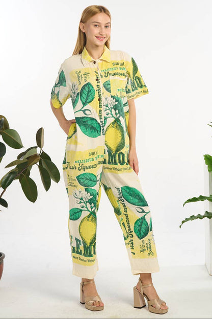 Sour Lemon Printed Shirt Overall