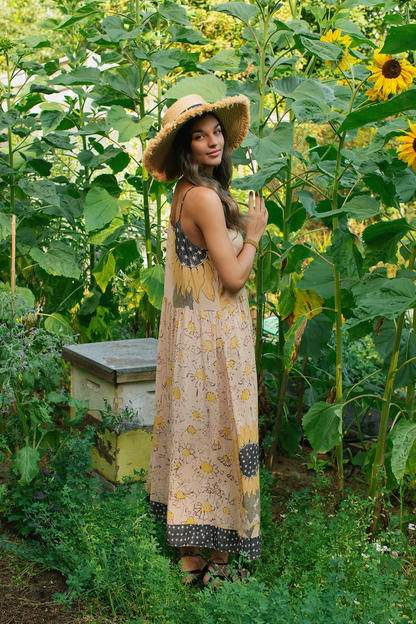 Milk & Honey Bohéme Long Maxi Slip Dress w/ Bee, Sunflower