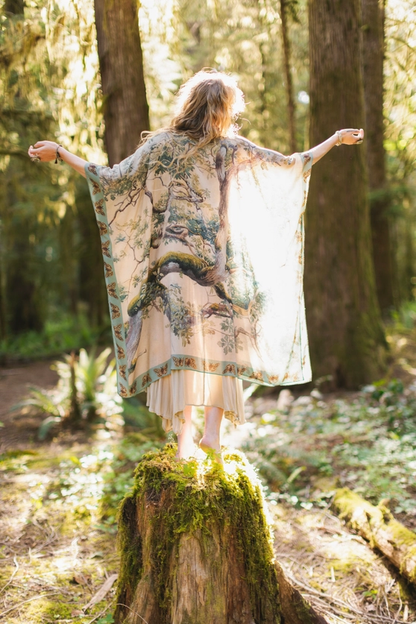 Earth & Sky Bohemian Goddess Starduster Kimono W/Trees