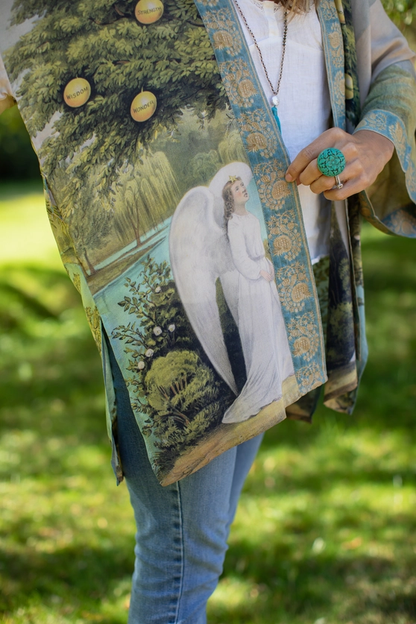 Tree of Life Matinée Duster Kimono w/ Dove Print Mid-Length