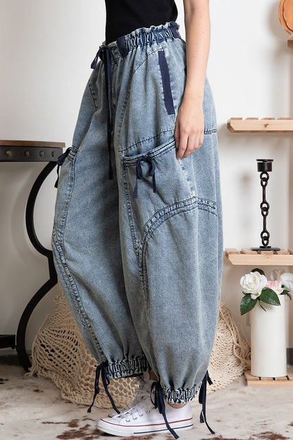 DENIM CARGO DRAWSTING PANTS