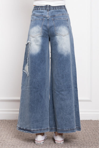 Star Gazer Patched Boho Wide Leg Jean