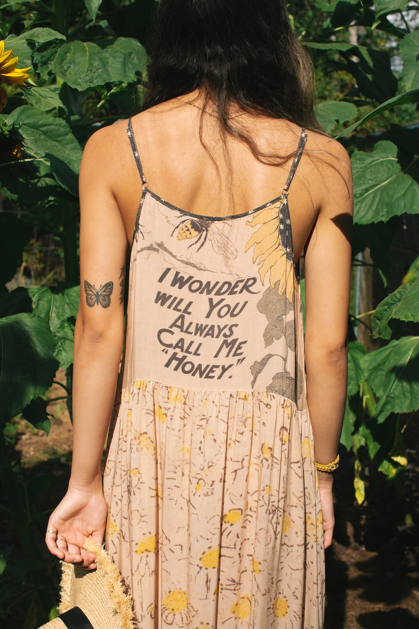 Milk & Honey Bohéme Long Maxi Slip Dress w/ Bee, Sunflower