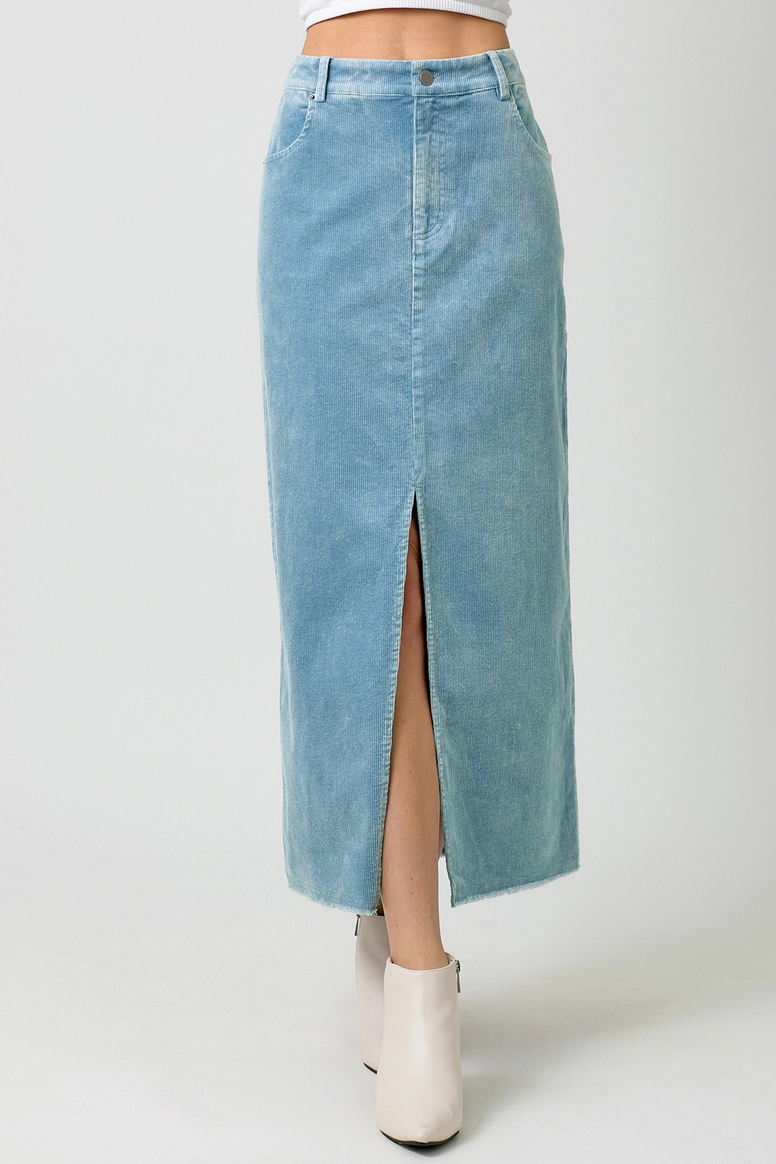 Sale - The Everest Washed Front Slit Corduroy Skirt