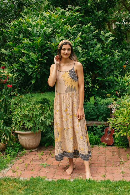 Milk & Honey Bohéme Long Maxi Slip Dress w/ Bee, Sunflower