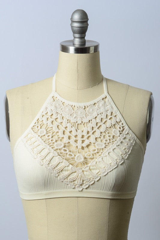 Crochet Lace High Neck Bralette Brami Top Extra Small-Extra Large