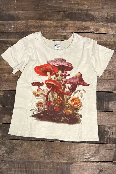 Lovely Mushroom  -  Moon Dance Distressed Cotton Tee Top