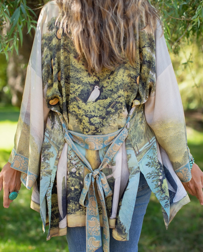 Tree of Life Matinée Duster Kimono w/ Dove Print Mid-Length