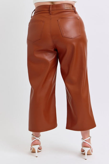 Judy Blue - The Stella Faux Leather Wide Crop Pant w/ Tummy Control