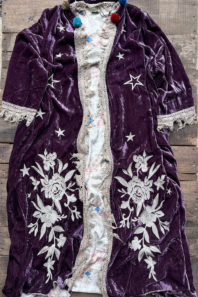 Reversible Moonlight Walk Velvet Duster Jacket in Plum